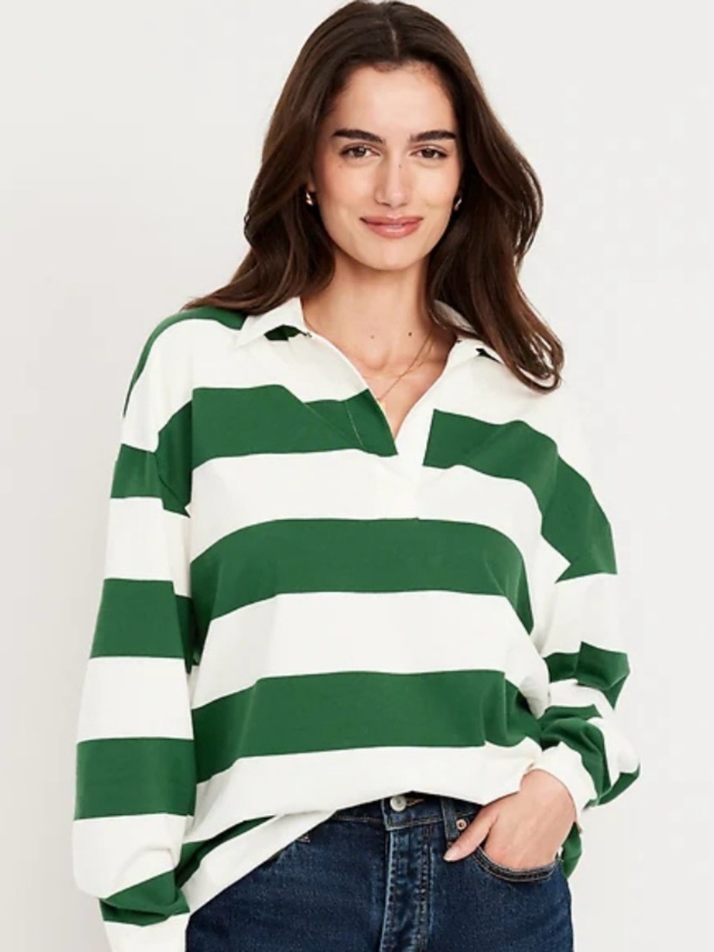 Old Navy Green and White Striped Rugby Shirt, size Large